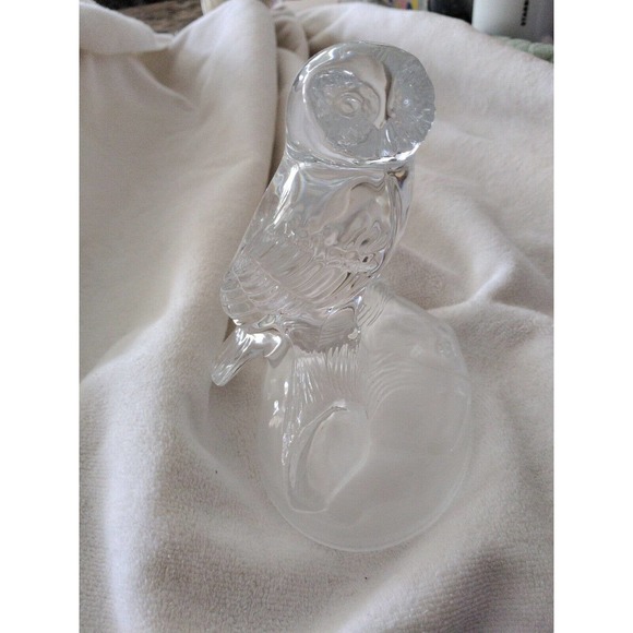 OWL 7" Cristal D’Arques Crystal Owl Figurine Crystal Barn Owl Sitting on log - Picture 3 of 13